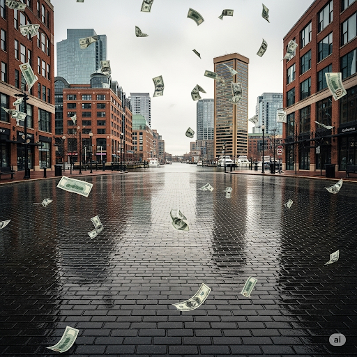 Harbor East Baltimore 21202 waterfront / urban AI image scene photo &mdash; Eric T. Kirk &mdash; Baltimore Personal Injury Lawyer.